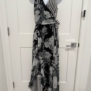 Black, white, floral, stripe, attached beltt